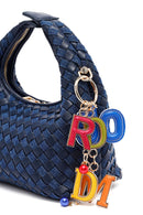 Women's Blue Long Strap Braided Mini Handbag | Derimod