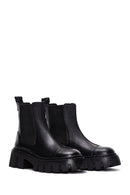 Women's Black Thick Soled Leather Chelsea Boots | Derimod