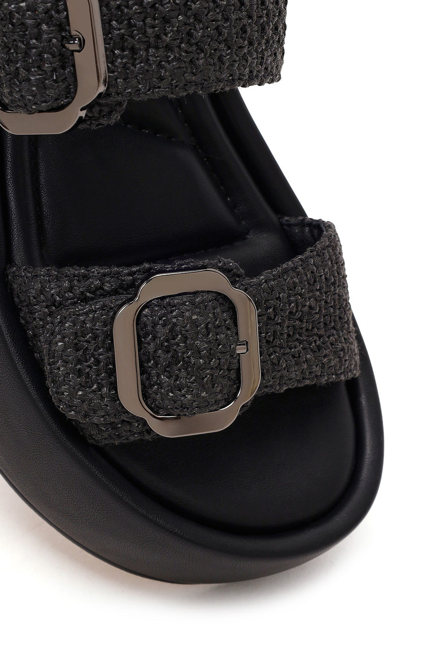 Women's Black Double Buckle Thick-Soled Braided Sandals