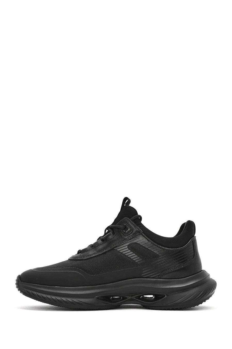 Erkek Siyah Kalın Tabanlı Bağcıklı Kumaş Sneaker