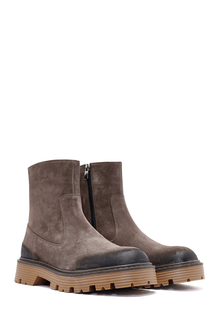 Men's Brown Zippered Suede Leather Casual Boots