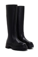 Women's Black Leather Thick Soled Zippered Boots | Derimod