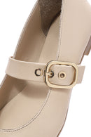 Women's Beige Buckled Leather Ballerinas | Derimod