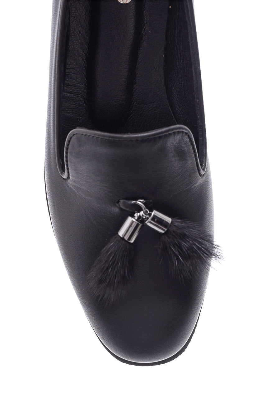 Kadın Tüy Detaylı Deri Loafer