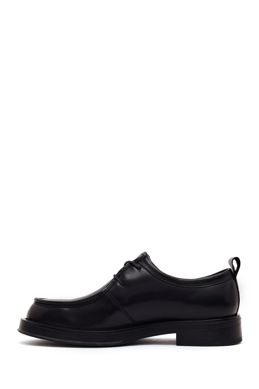 Male Black Lace-Up Thick-Soled Leather Casual Shoes