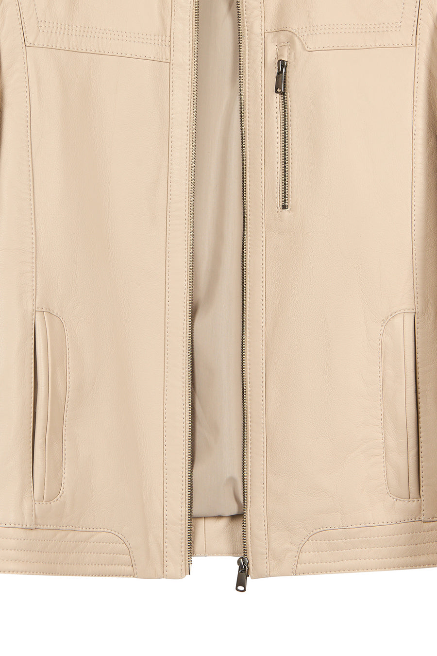 Oscar Male Beige Zip-Up Leather Jacket