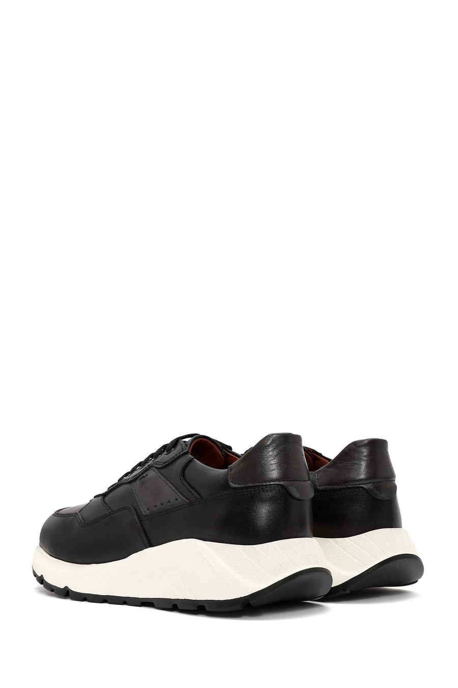 Erkek Siyah Kalın Tabanlı Bağcıklı Deri Sneaker