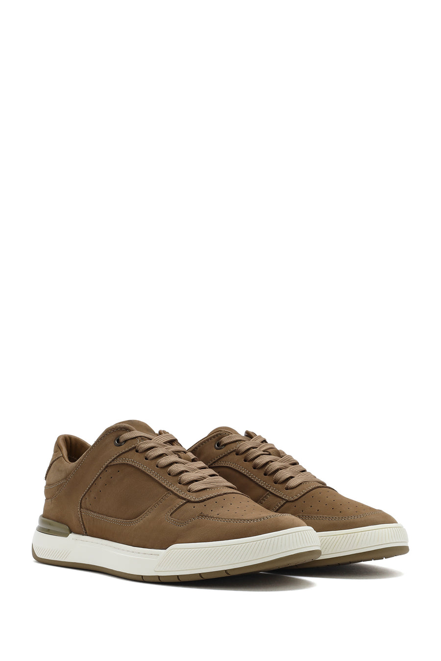 Men's Beige Lace-Up Nubuck Leather Sneaker