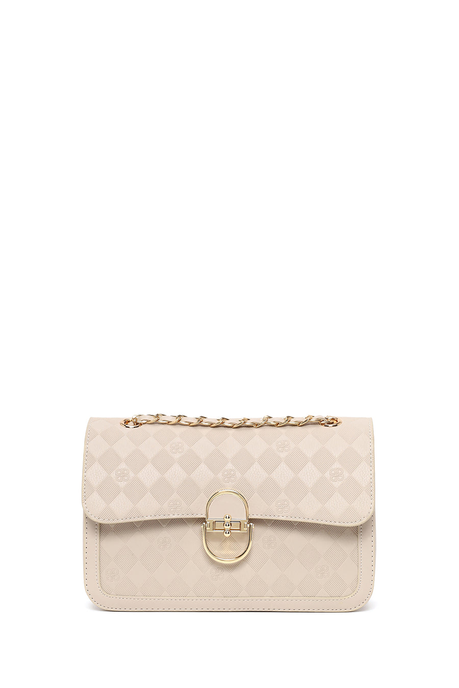 Woman Cream Chain Strap Printed Crossbody Bag
