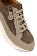 Women's Mink Lace-Up Thick-Soled Leather Sneaker | Derimod