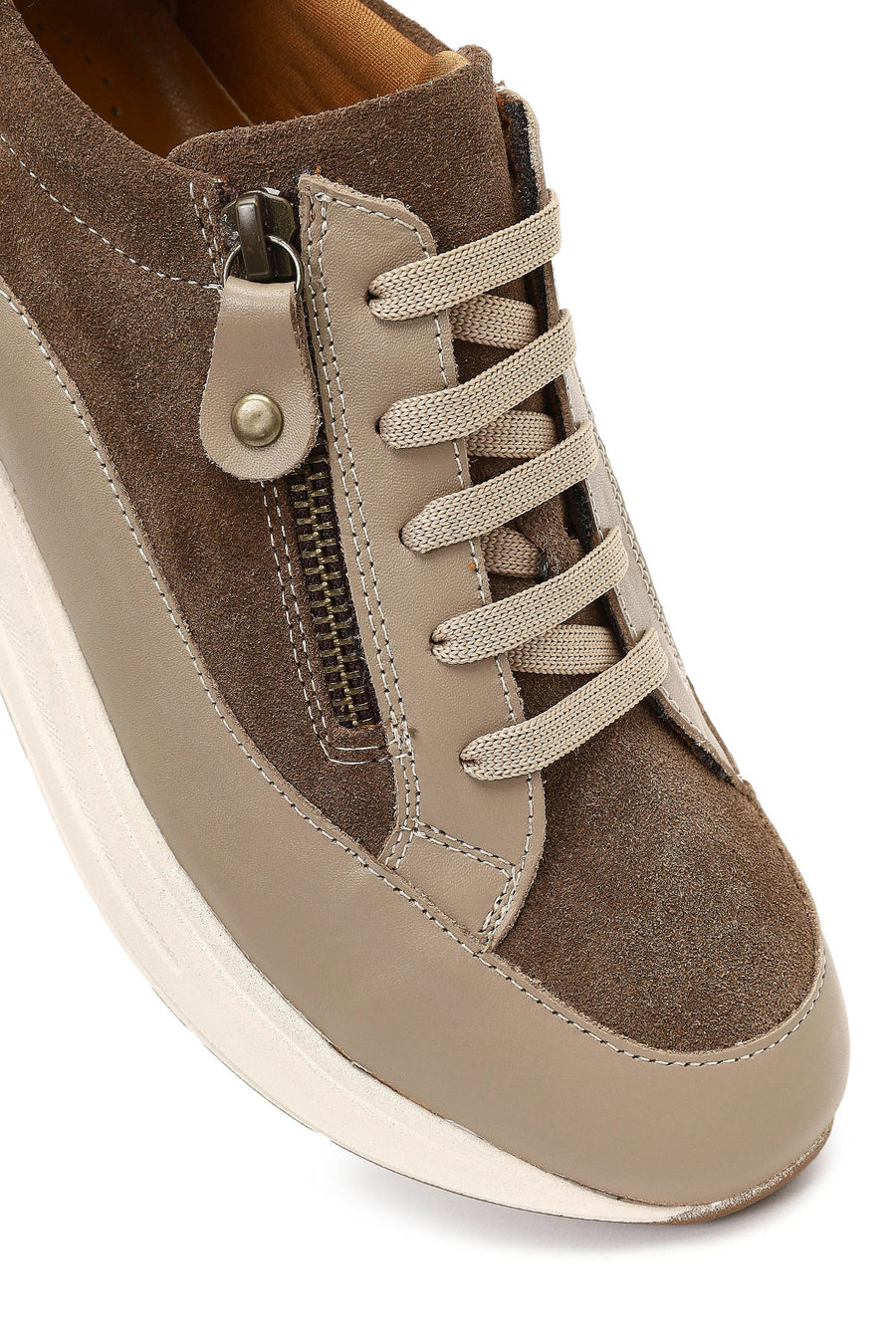 Women's Mink Lace-Up Thick-Soled Leather Sneaker