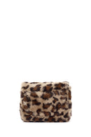 Women's Brown Leopard Pattern Long Chain Strap Plush Shoulder Bag | Derimod