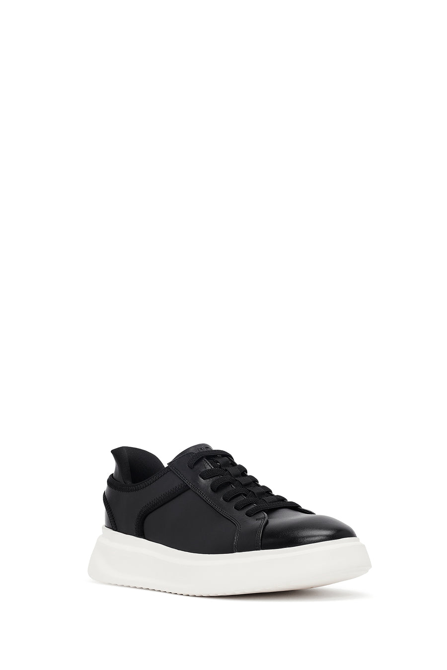 Erkek Siyah Bağcıklı Kalın Tabanlı Deri Sneaker