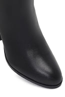 Woman Black Zip Closure Chunky Heeled Leather Boots | Derimod