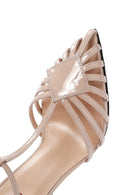 Women's Beige Ankle Strap Thin Heeled Patent Leather Sandals | Derimod