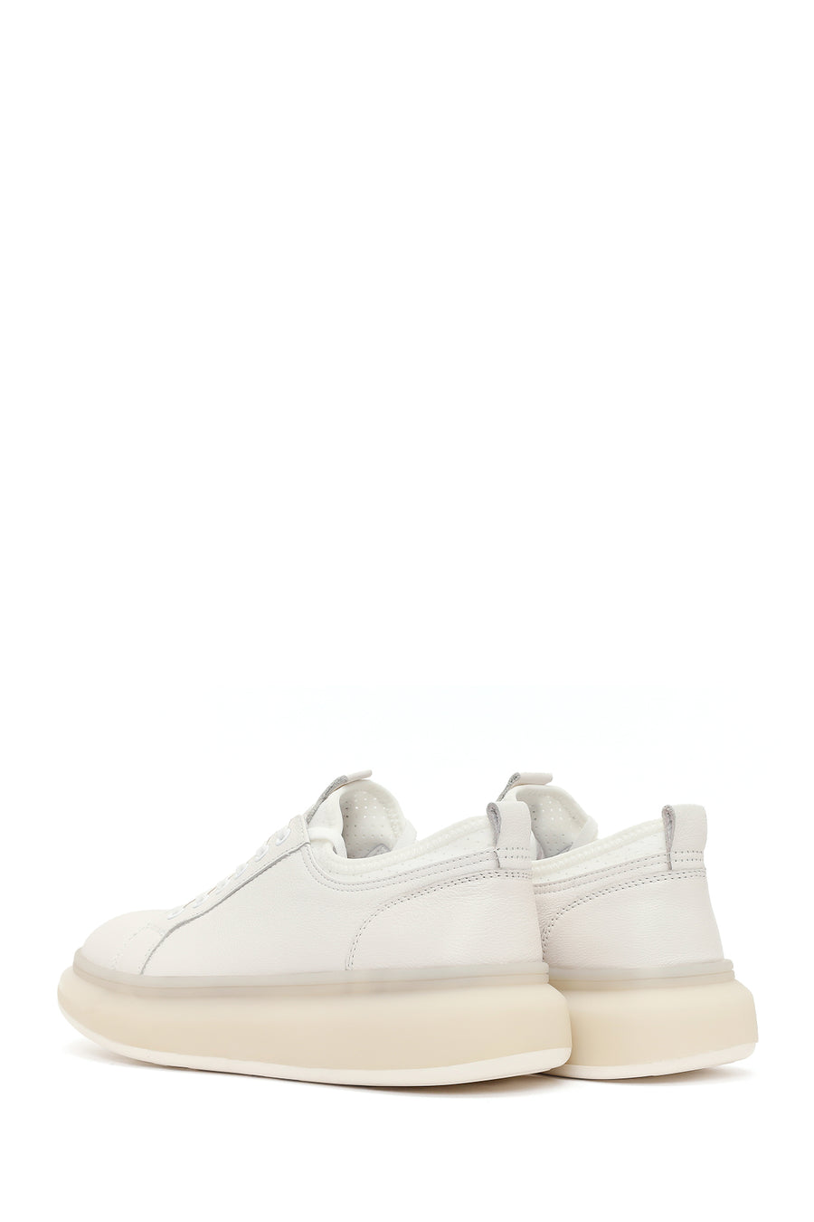 Men's White Lace-up Thick-Sole Leather Sneaker