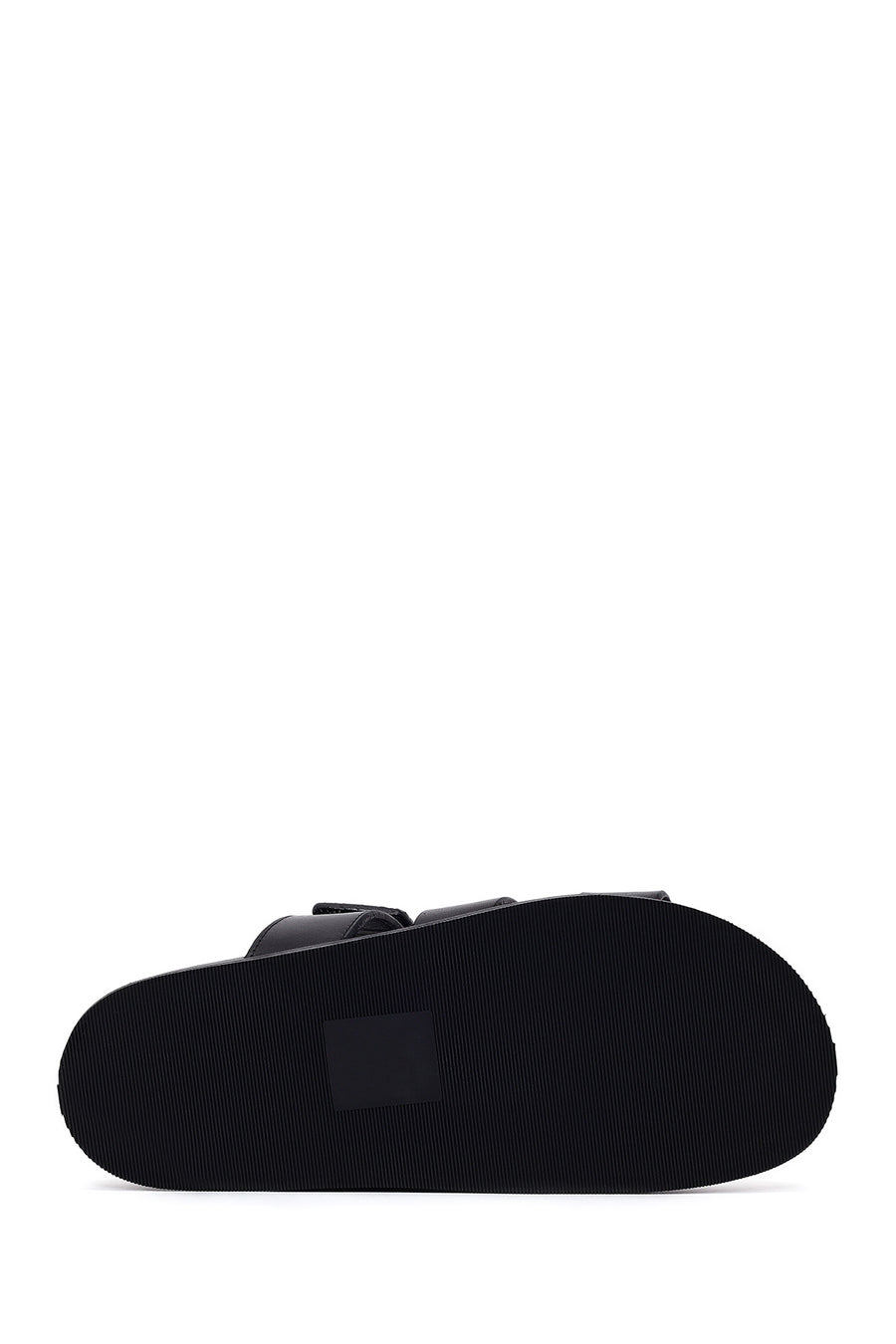 Woman Black Strap Thick Sole Leather Slipper