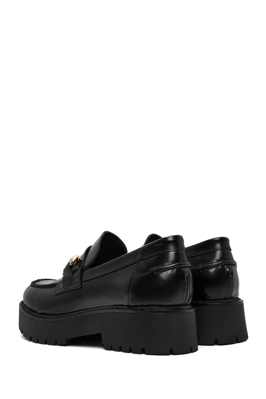 Women's Black Buckle Detailed Thick-Soled Leather Masculine Loafer
