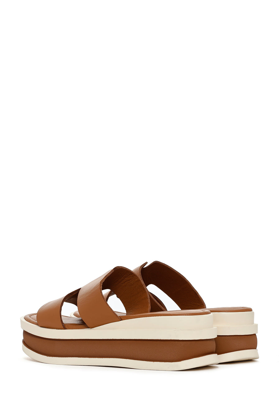Women's Tan Thick Soled Leather Slippers