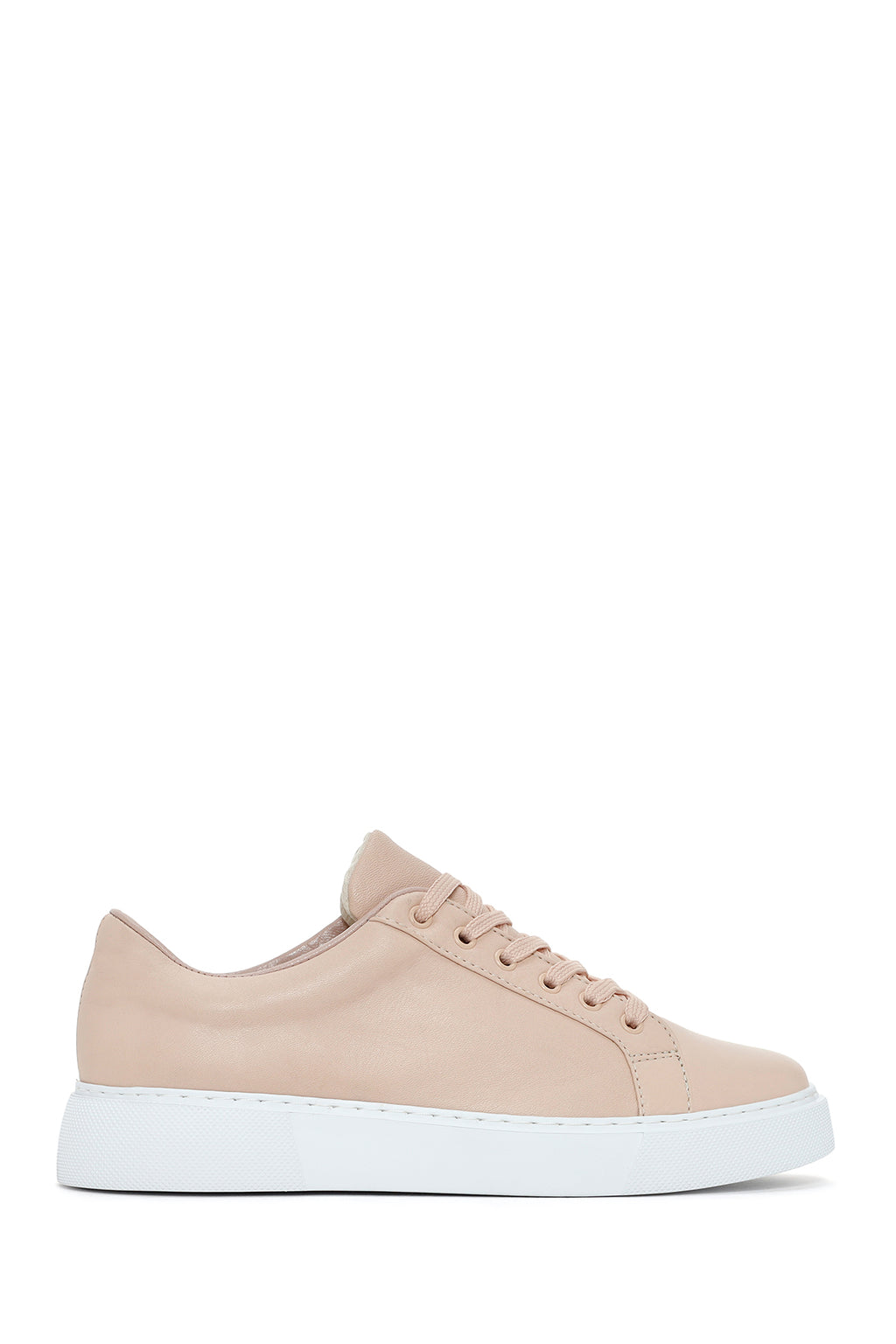 Kadın Pudra Bağcıklı Deri Sneaker
