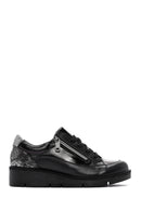 Women's Black Lace-Up Zipper Detail Leather Sneakers | Derimod