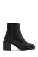 Women's Black Zippered Thick Heeled Leather Boots | Derimod