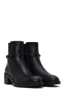Woman Black Zip Closure Thick-Heeled Leather Boots | Derimod