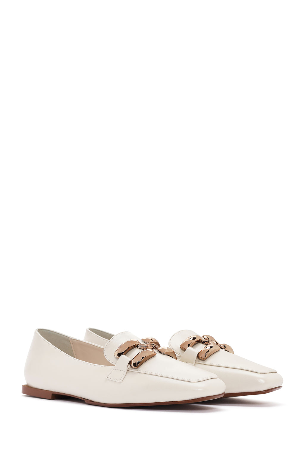 Kadın Beyaz Tokalı Maskülen Loafer