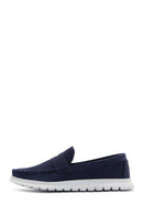 Men's Navy Blue Nubuck Leather Loafer | Derimod