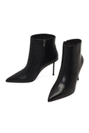Women's Black Zippered Thin Heeled Leather Boot | Derimod