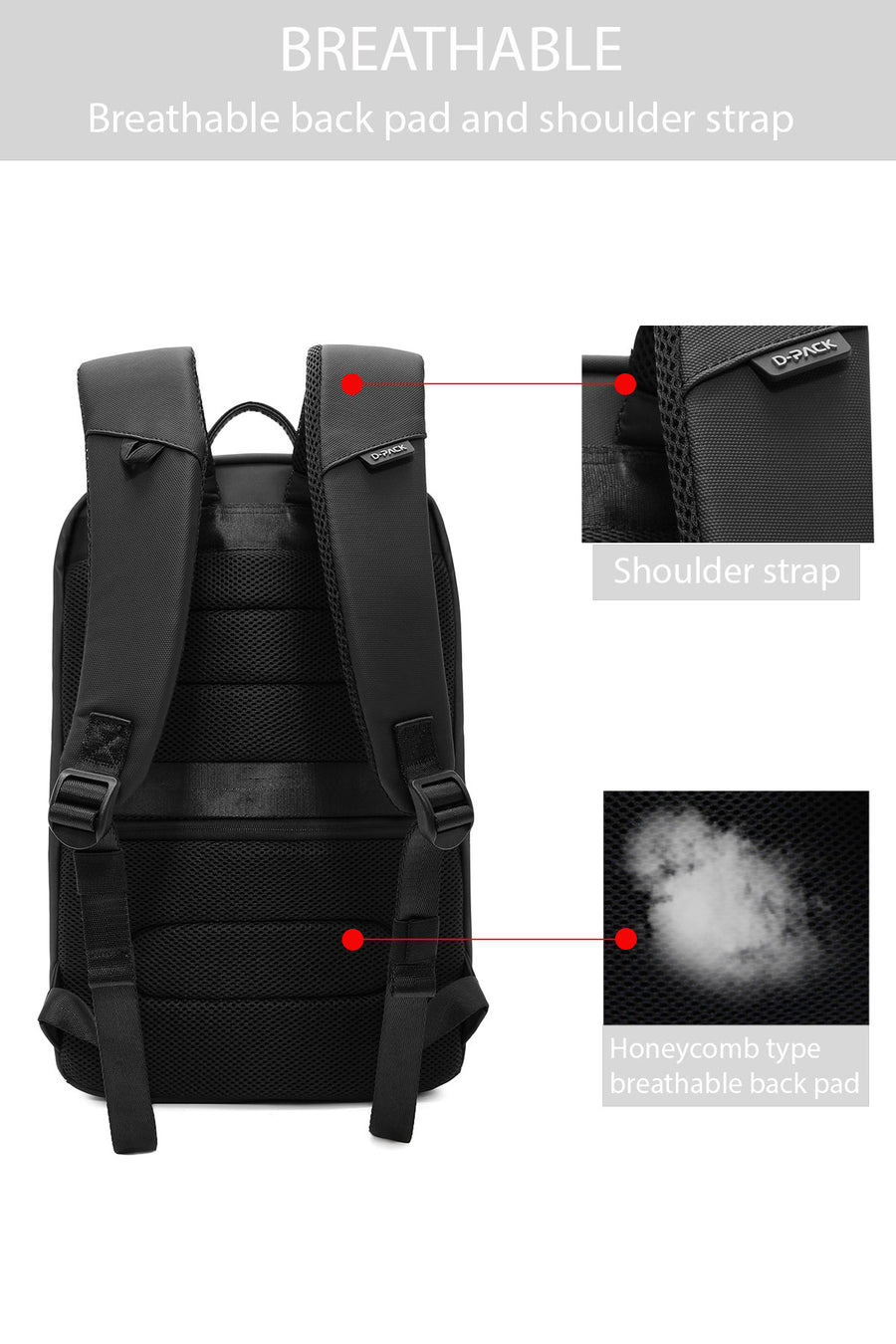 D-Pack Unisex Black Fabric Backpack