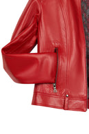 Sonia Woman Red Short Leather Jacket | Derimod