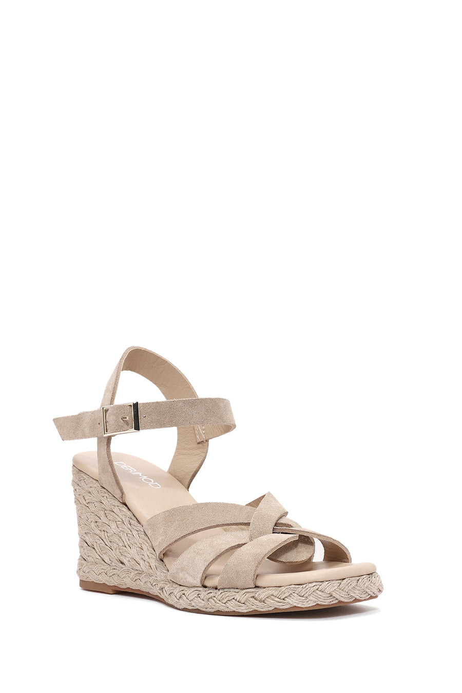 Women's Cream Ankle Buckle Platform Suede Leather Espadrille