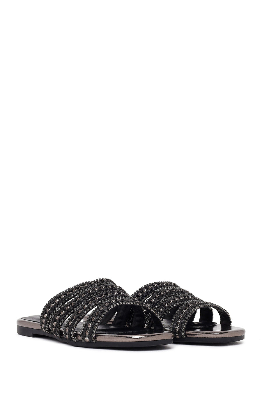 Woman Anthracite Stone-Embellished Slipper