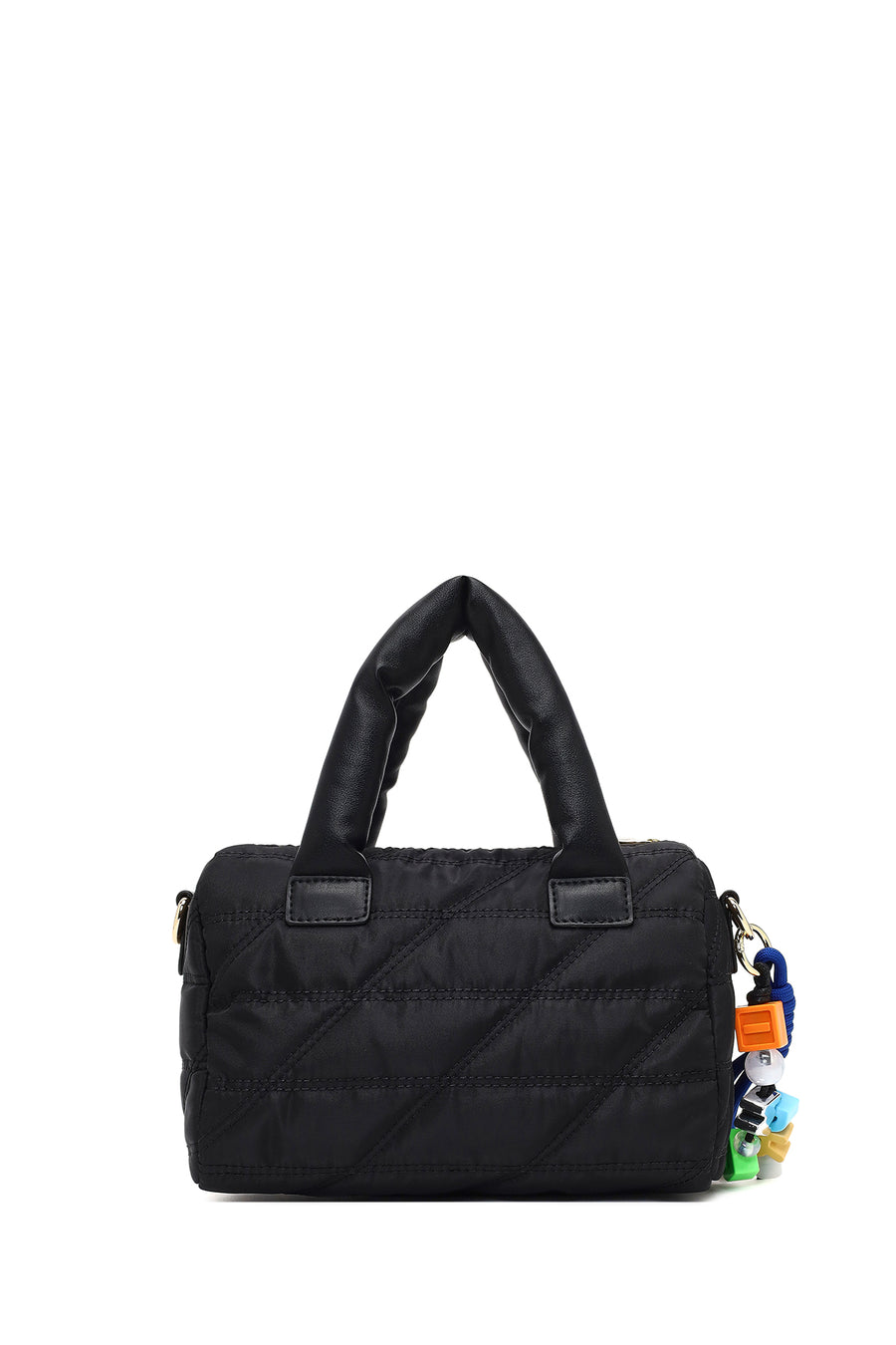 Woman Black Long-Strap Charm Fabric Shoulder Bag