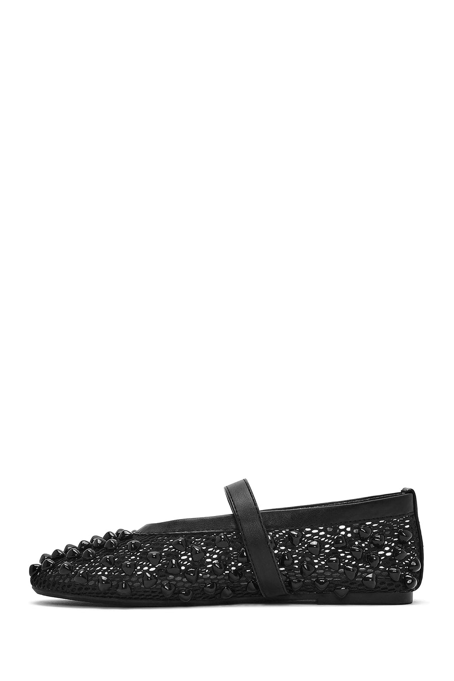 Women's Black Buckled Stoned Fishnet Ballerinas