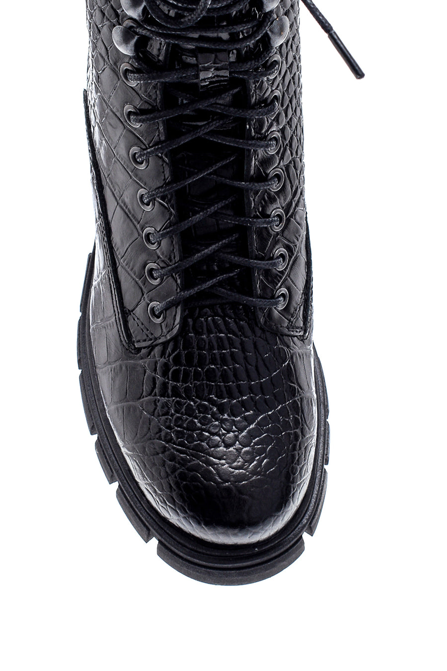 Women's Leather Crocodile Pattern Medium Heeled Boots