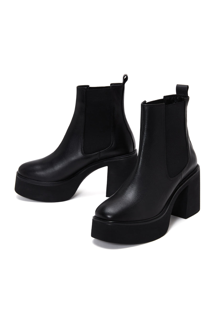 Kadın Siyah Deri Platform Topuklu Bot