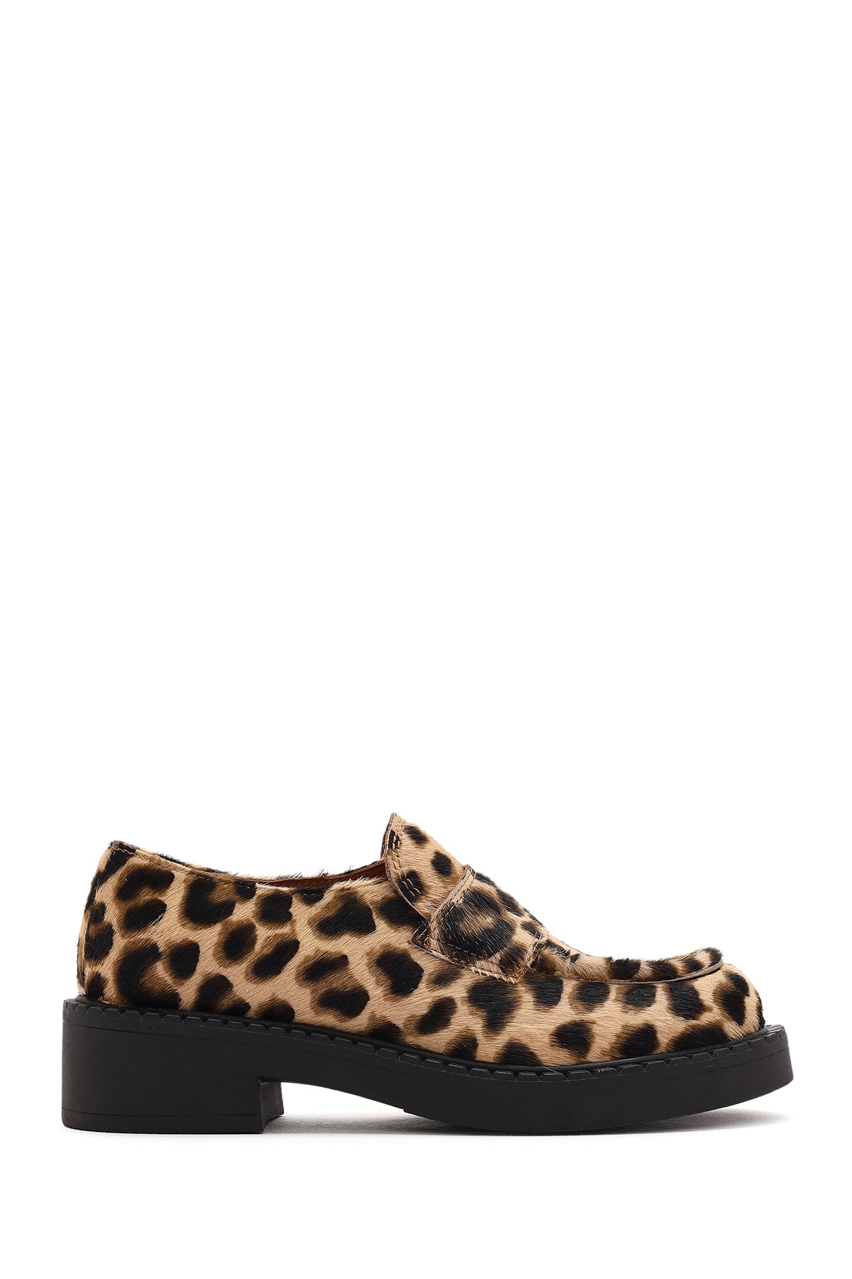 Kadın Kahverengi Leopar Desenli Deri Maskülen Loafer 24WFD1401W2 | Derimod