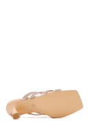 Women's Beige Stone Thin Heeled Slippers | Derimod