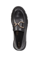 Geox Women's Black Vilde Buckle Detailed Leather Masculine Loafer | Derimod