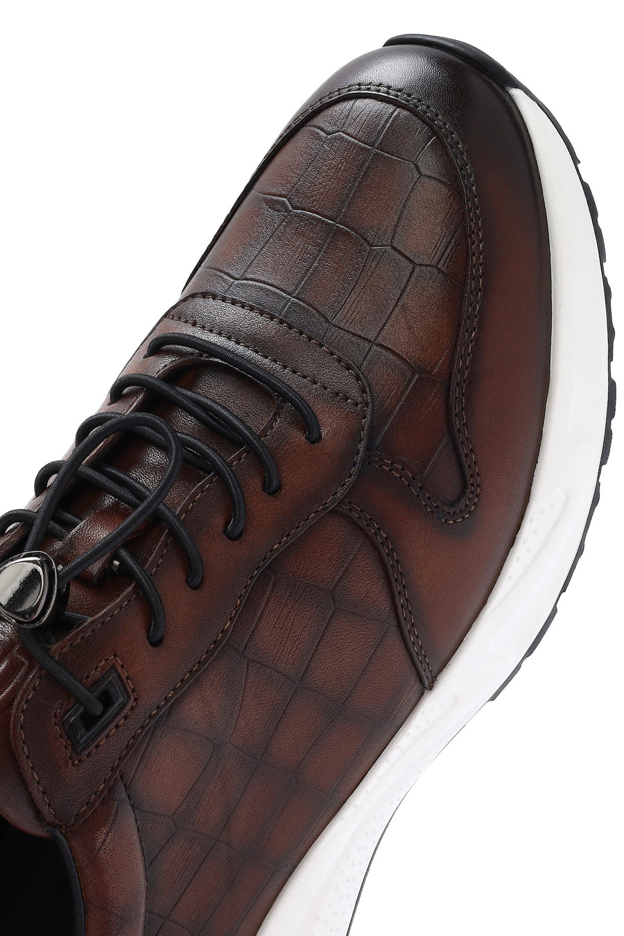 Men's Brown Crocodile Patterned Lace-Up Leather Sneakers