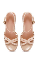 Women's Beige Ankle Strap Wedge Heels Patent Leather Espadrille | Derimod