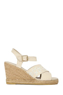 Woman Cream Ankle-Buckle Wedge-Heel Leather Espadrille Sandals | Derimod