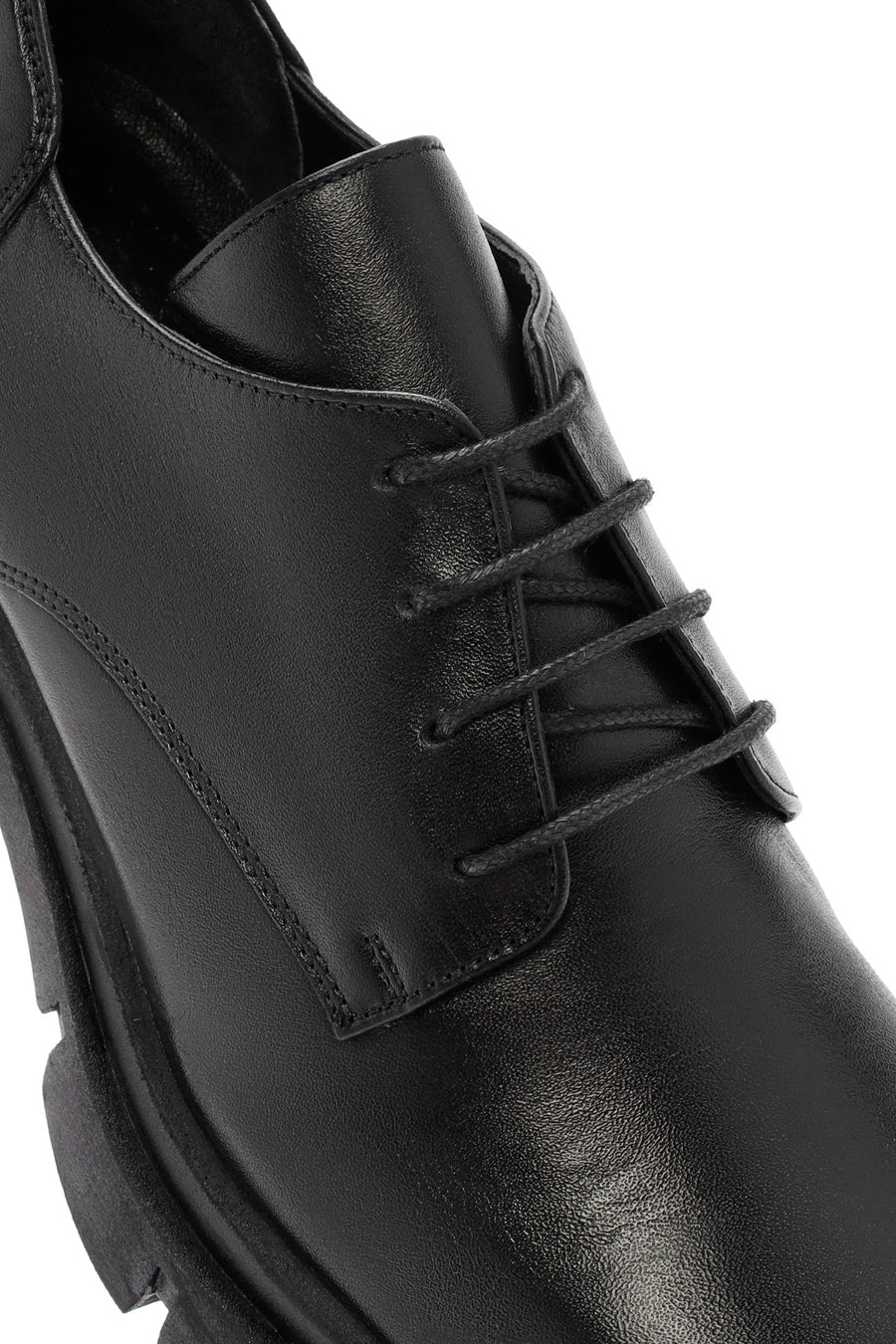 Women's Black Lace-Up Thick Heel Leather Masculine Classic Shoes