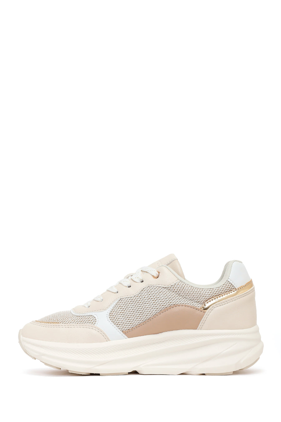 Women's Beige Lace-Up Chunky Sole Sneakers
