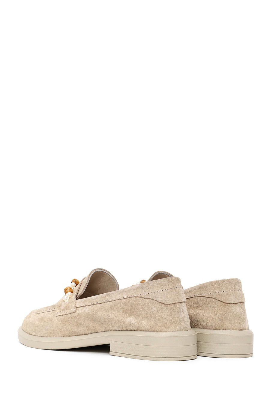 Woman Beige Beaded Suede Loafer