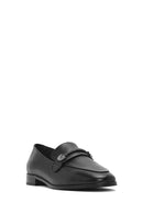 Women's Black Buckled Leather Masculine Loafer | Derimod