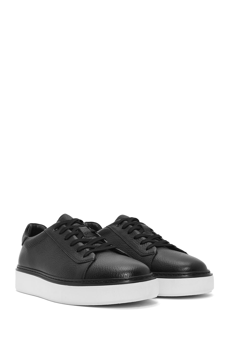 Erkek Siyah Bağcıklı Deri Sneaker
