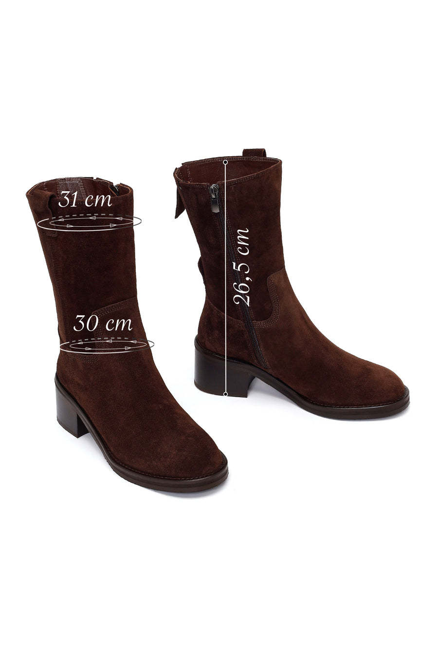 Woman Brown Zip Closure Chunky-Heeled Suede Leather Boots
